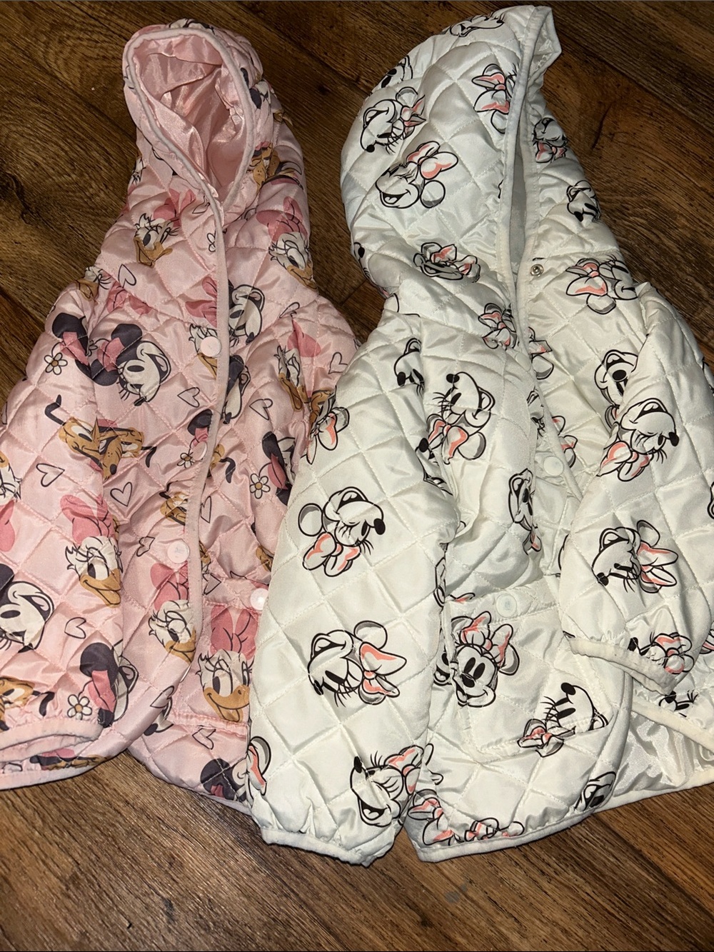 Disney Minnie Mouse Quilted Hooded Puffers in Pink & White